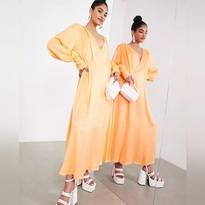 ASOS Design Satin wrap front maxi dress in Marigold Size US 8